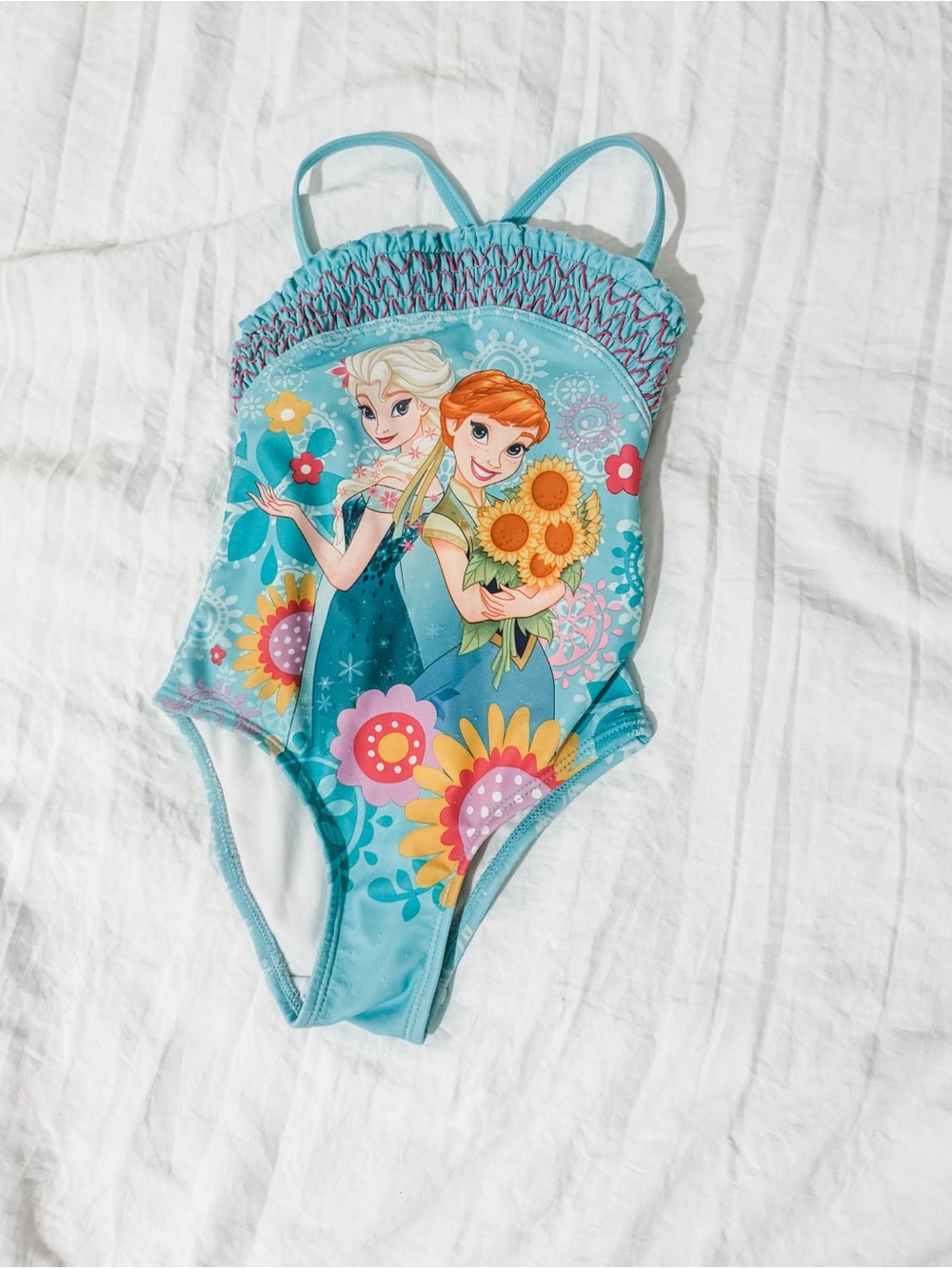 Girls' Blue Frozen Character One-Piece Swimsuit
